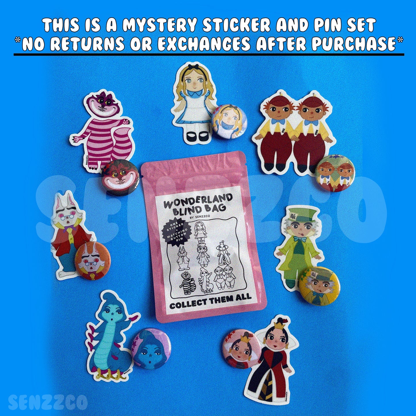 Wonderland Blind Bag | Button Pin and Sticker Set | Alice in Wonderland Inspired