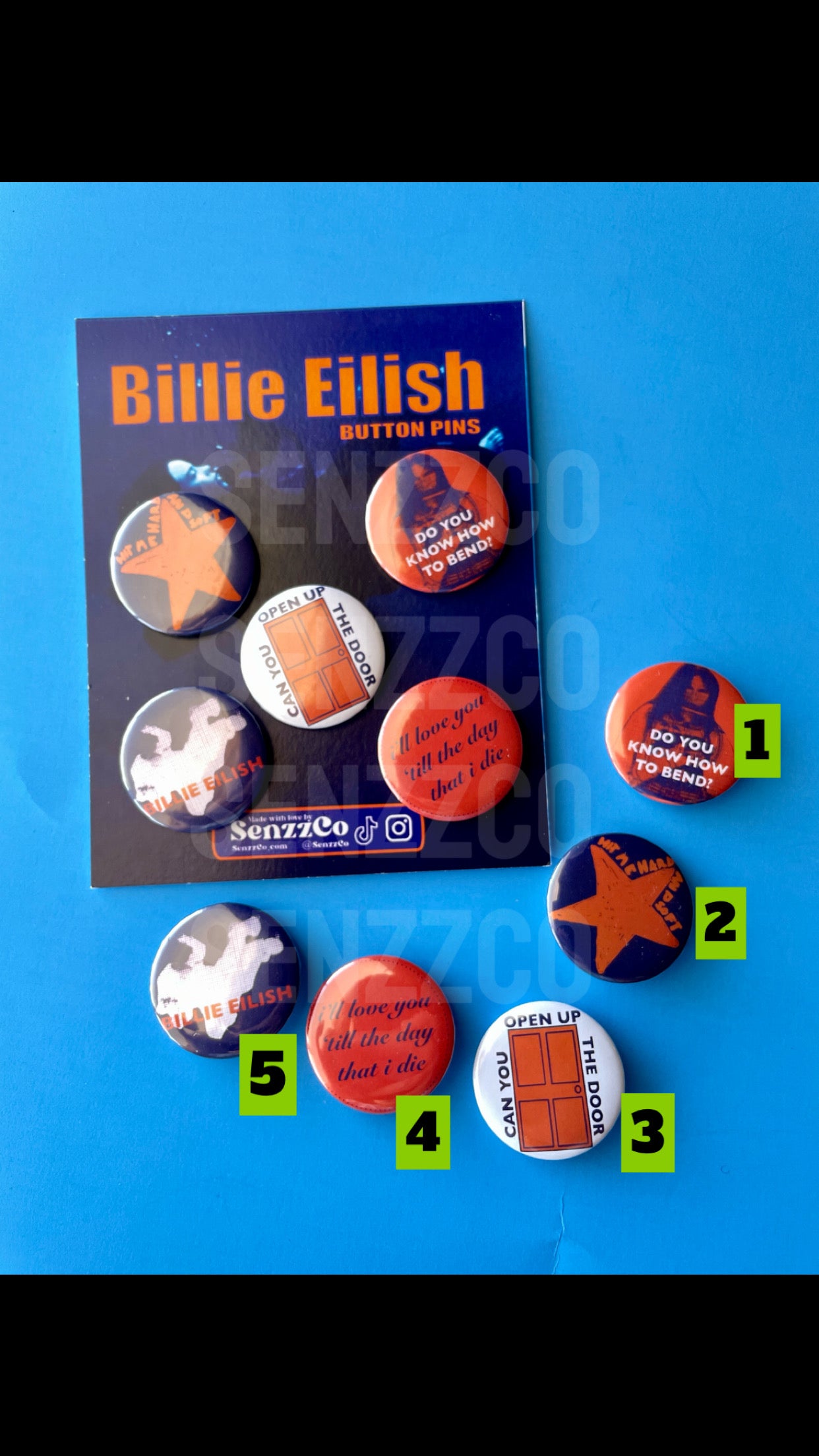 HMHAS Inspired Button Pins - Billie Eilish Button Pins - HMHAS Merch