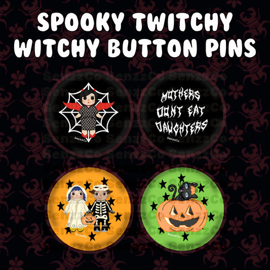 Spooky Twitchy Witchy Button Pins