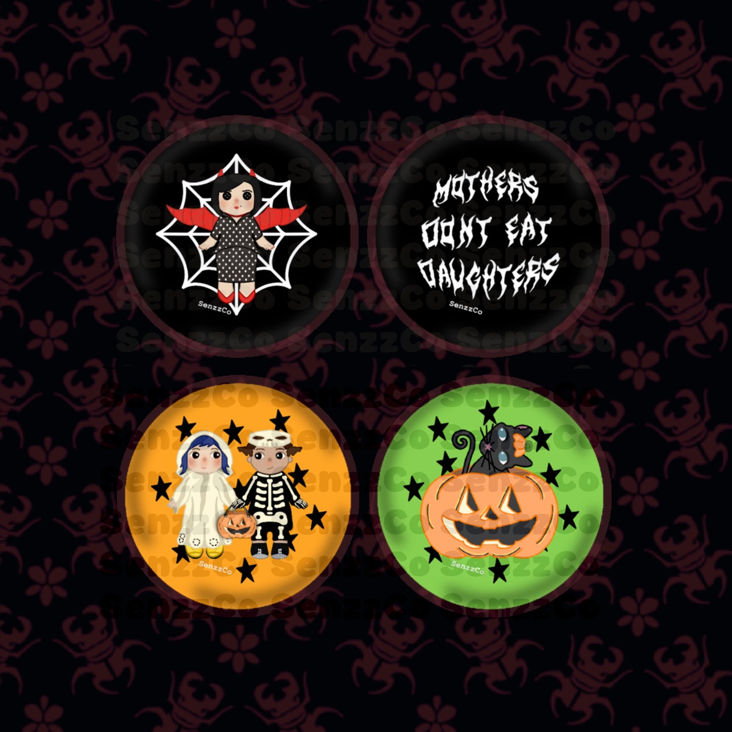 Spooky Twitchy Witchy Button Pins
