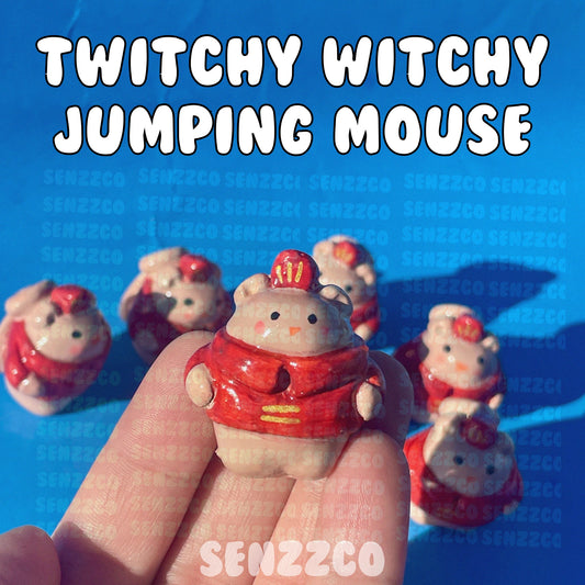 Twitchy Witchy Jumping Mouse | Mini Ceramic Figure | Handmade Home Decor